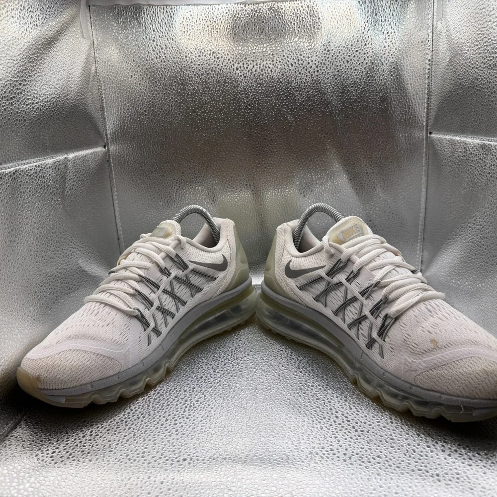Size 7Y Nike Air Max White Metallic Silver Kids Running Sneaker Shoes 705457-102